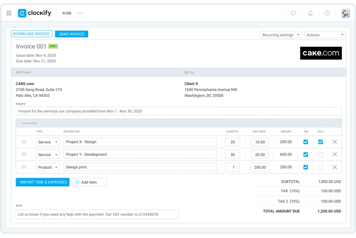Download invoices as CSV or PDF files for safekeeping