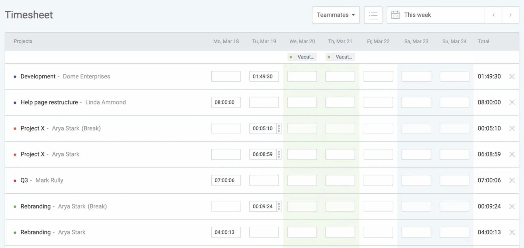 Timesheet in Clockify