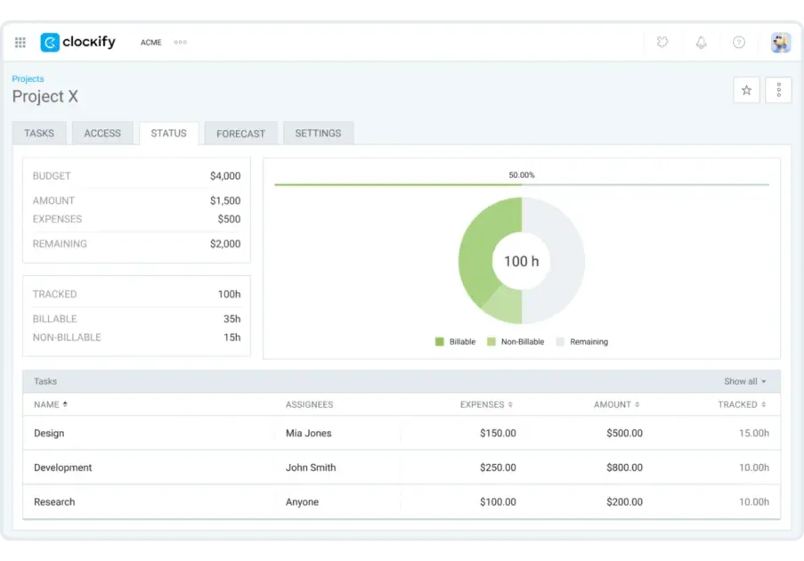 Check project progress against your resource plan in Clockify