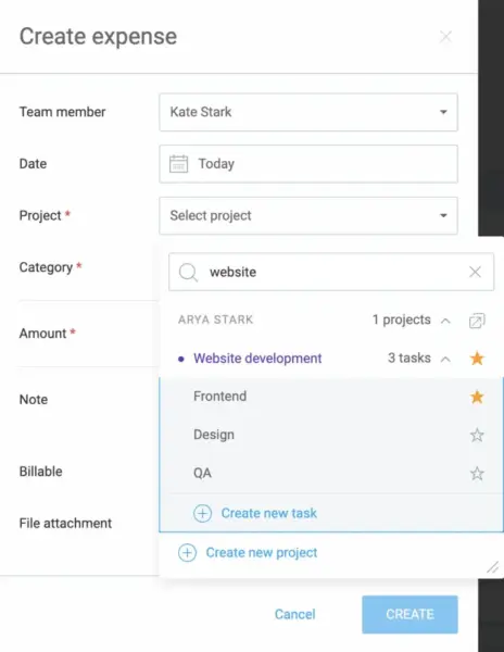 Creating an expense in Clockify
