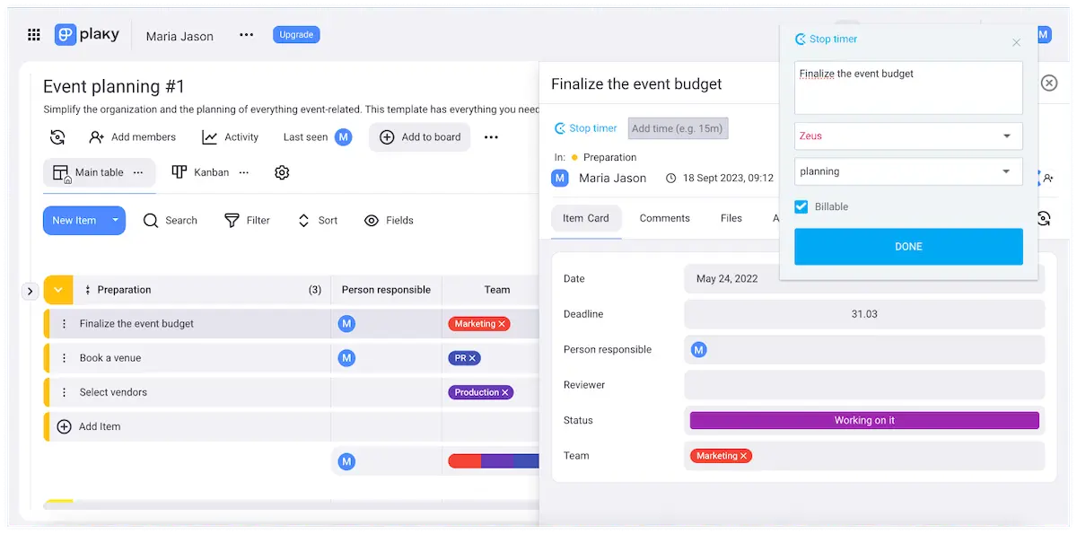 Plaky time tracking integration