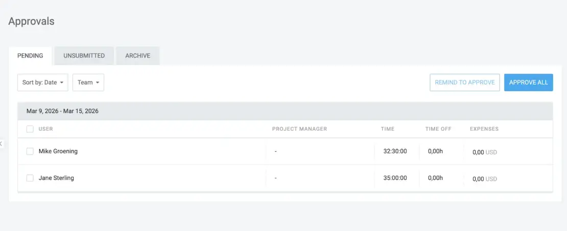 Review all pending approvals in one place