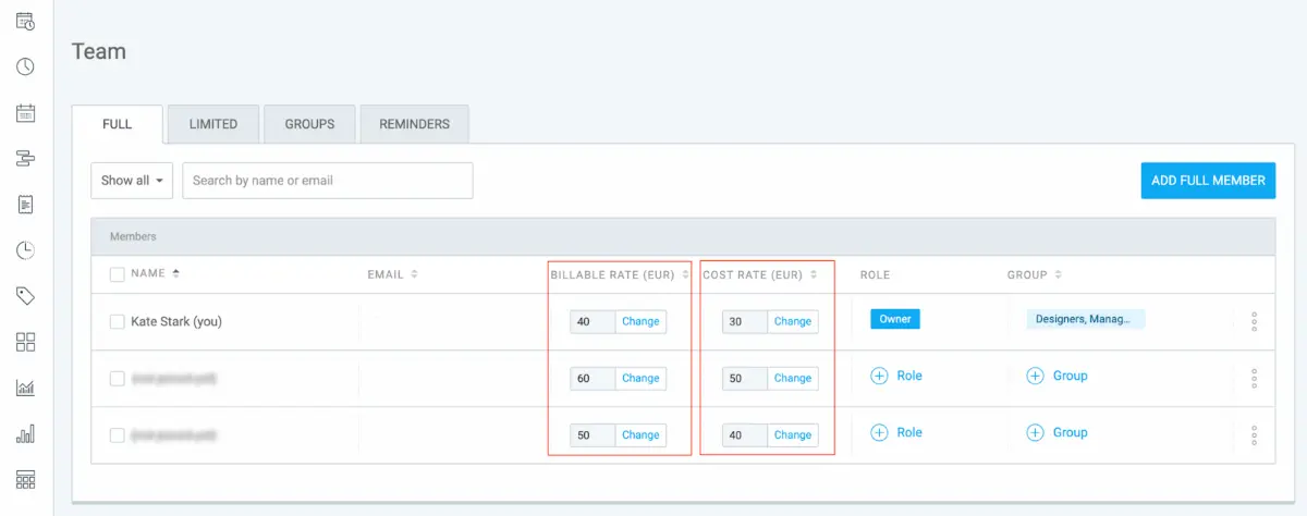 Setting billable rates in Clockify