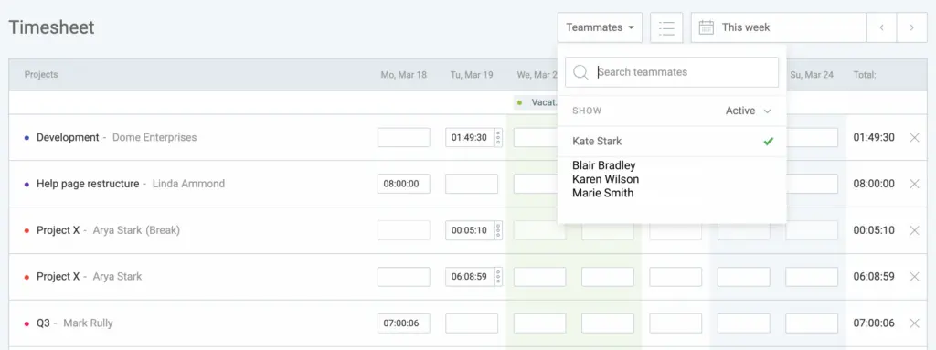 Shared timesheets in Clockify