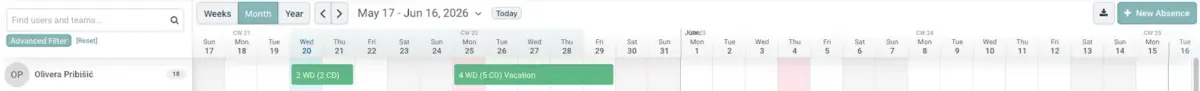 Absence.io company calendar