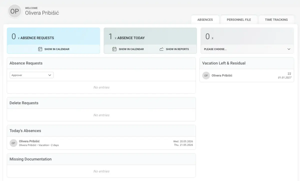 Absence.io dashboard