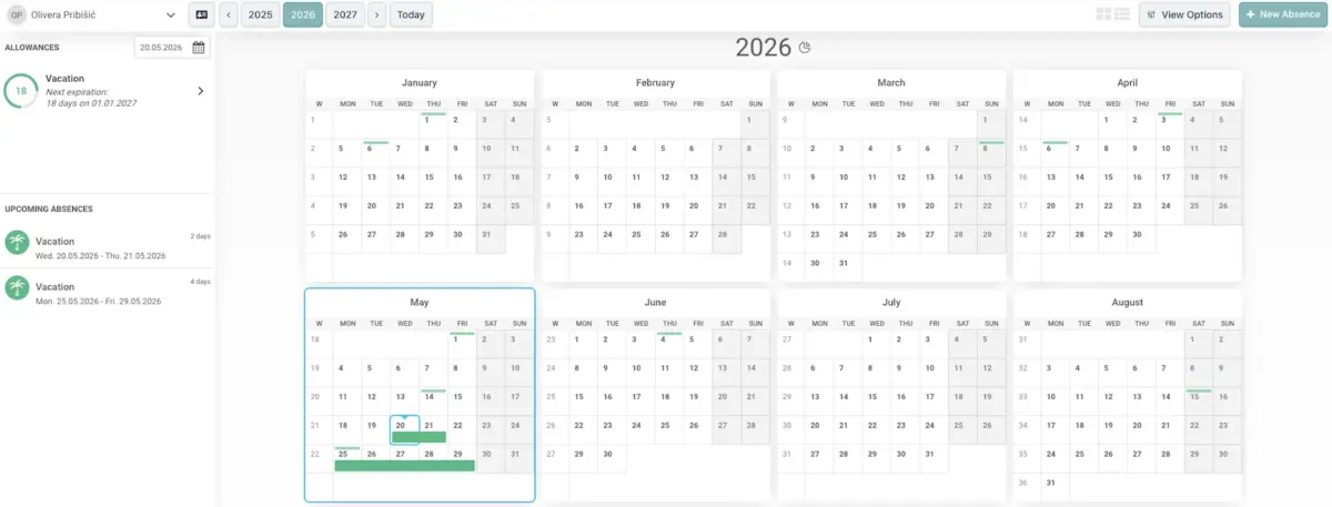 Absence.io personal calendar
