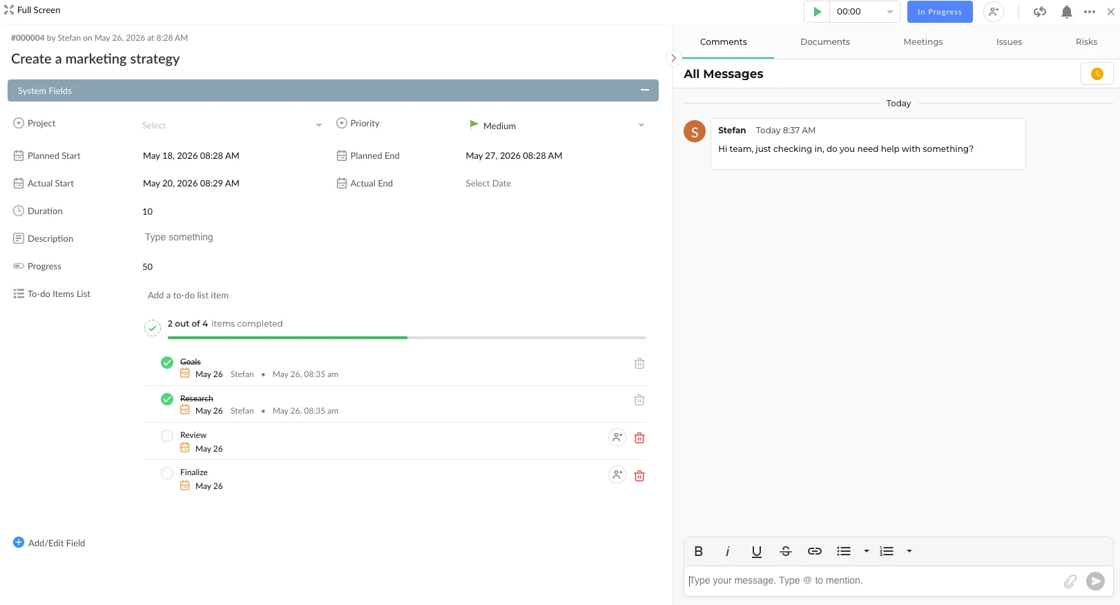 Adding comments to tasks in nTask
