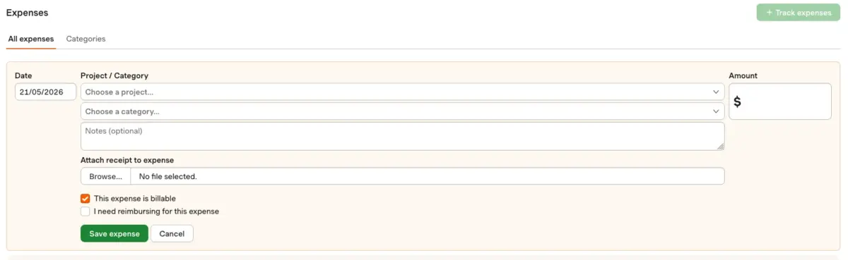 Adding expenses in Harvest
