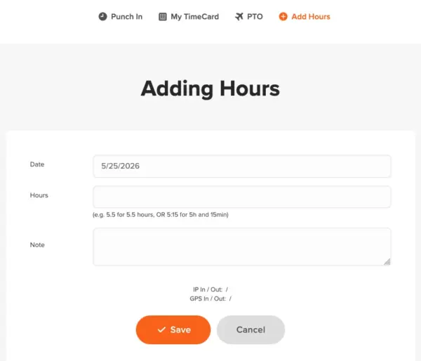 Adding hours manually in On The Clock