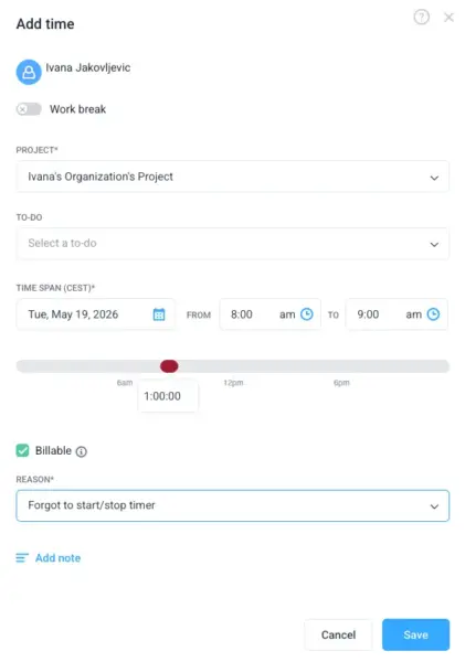 Adding time manually in Hubstaff