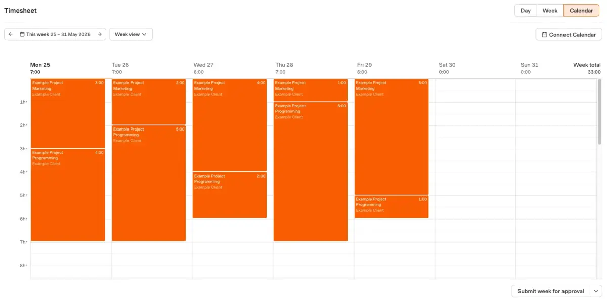 Calendar view in Harvest
