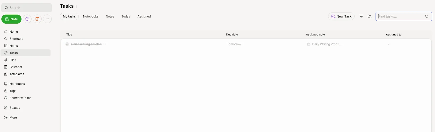 Checking off tasks in Evernote