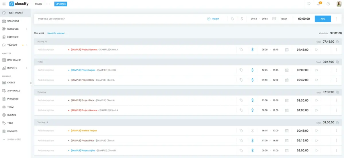 Clockify homepage
