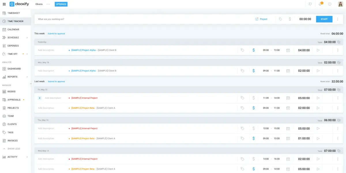 Clockify homepage
