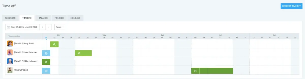 Clockify time off timeline