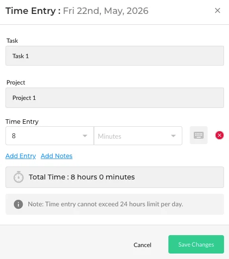 Creating a time entry in nTask
