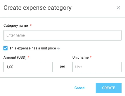 Creating an expense category in Clockify