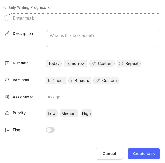 Creating tasks in Evernote