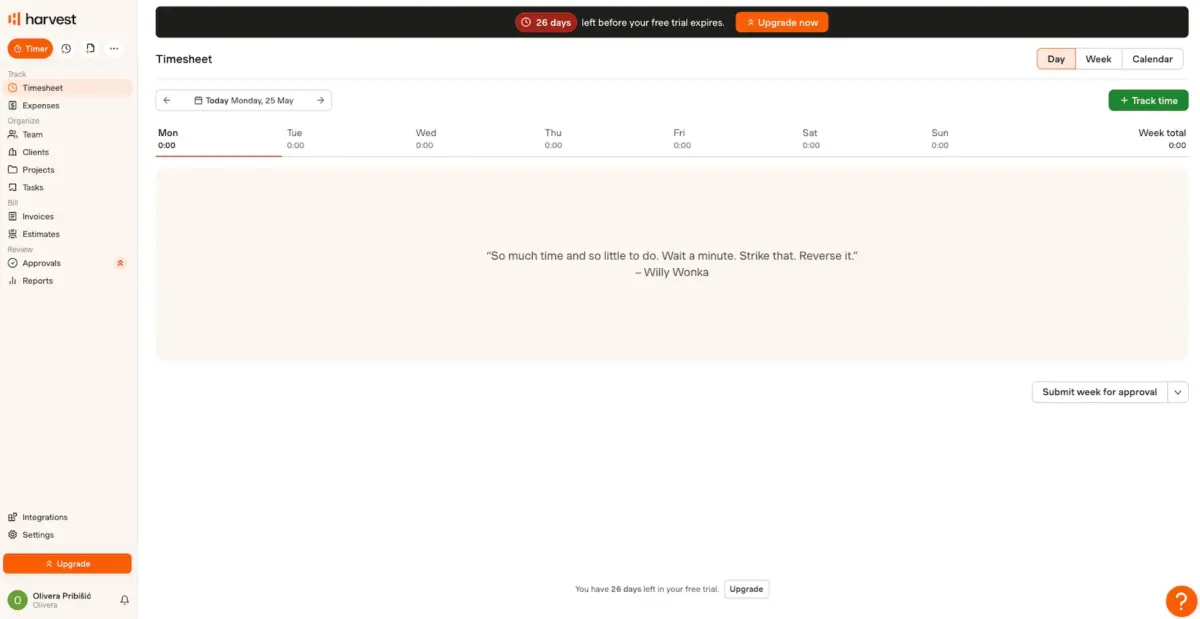 Harvest homepage