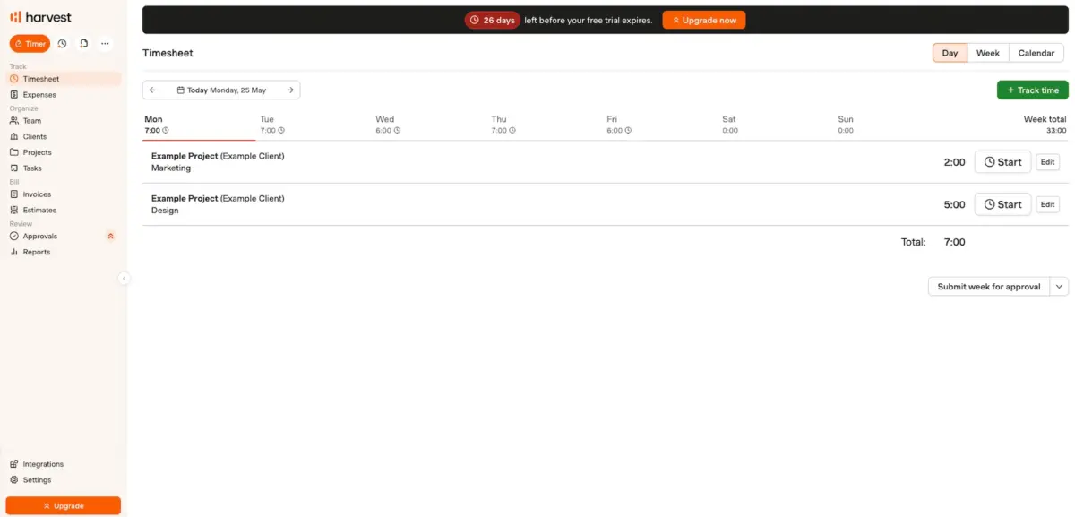 Harvest homepage