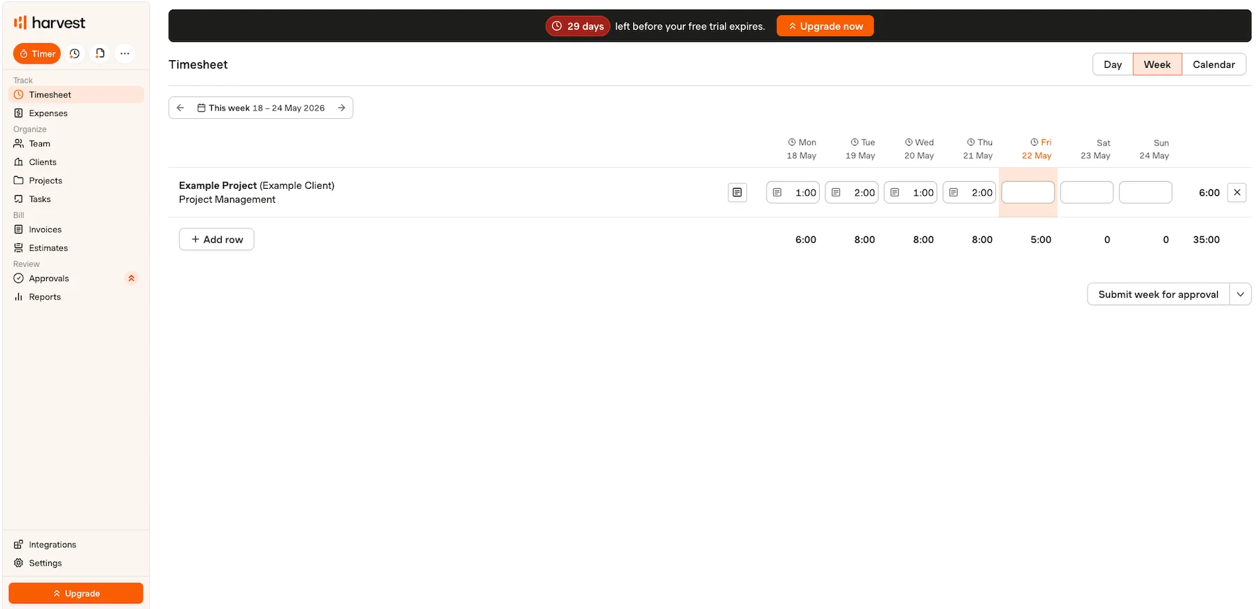 Harvest homepage