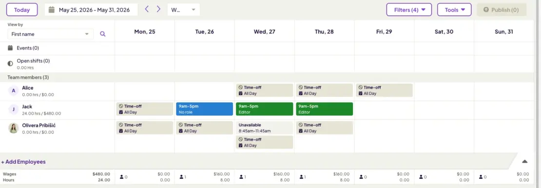 Homebase schedule with time off