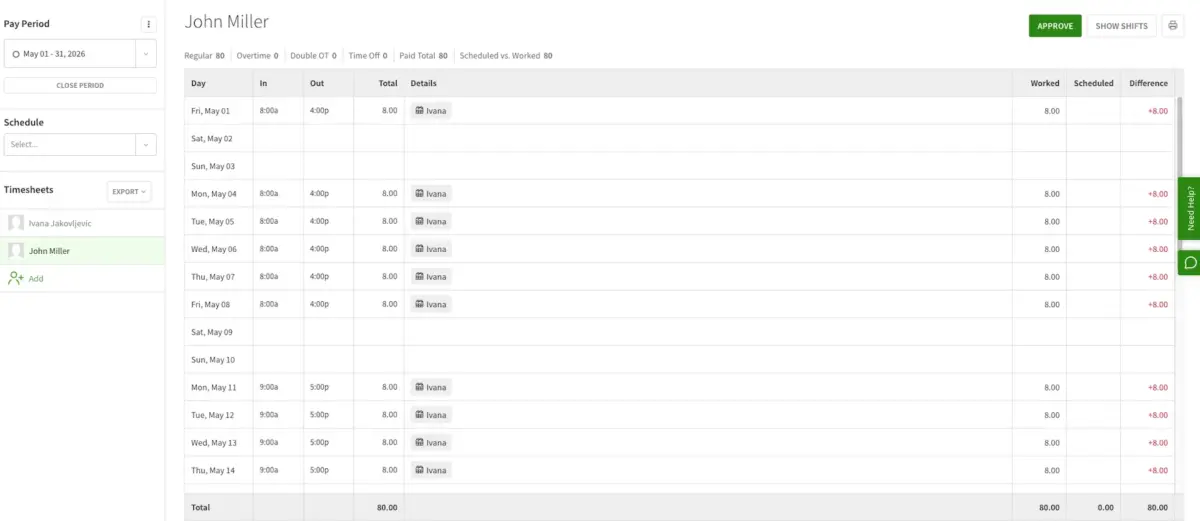 In When I Work, you can edit your employees’ timesheets and enter the appropriate working hours