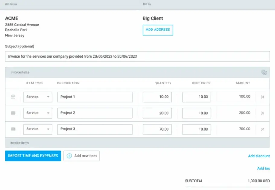 Invoicing in Clockify