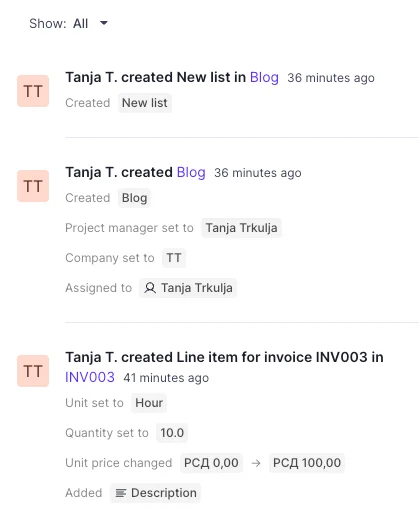 Productive.io's work log