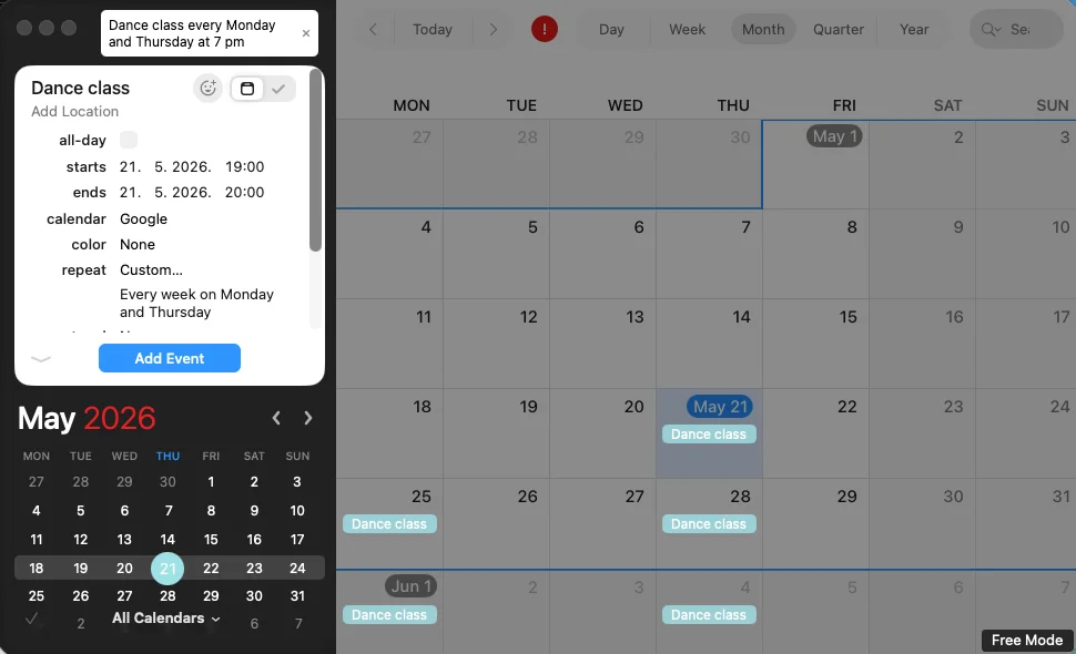 Text parsing in Fantastical