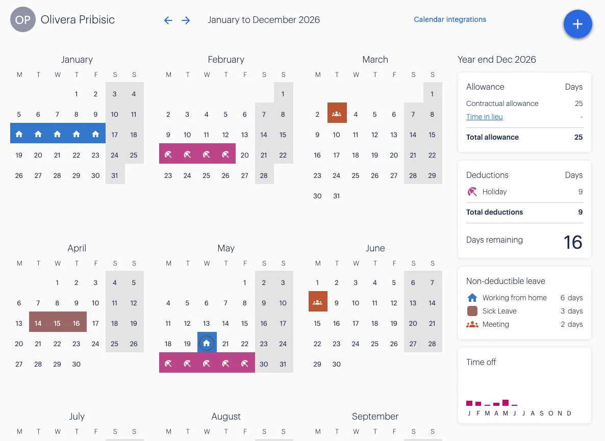 Timetastic personal calendar