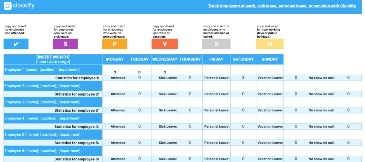 Weekly employee attendance form in Excel