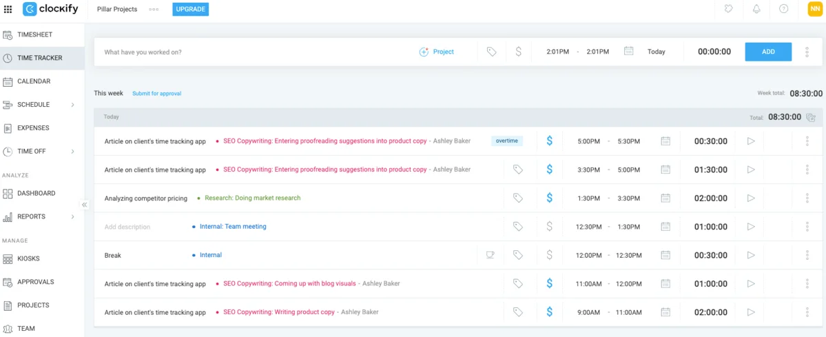 Clockify homepage
