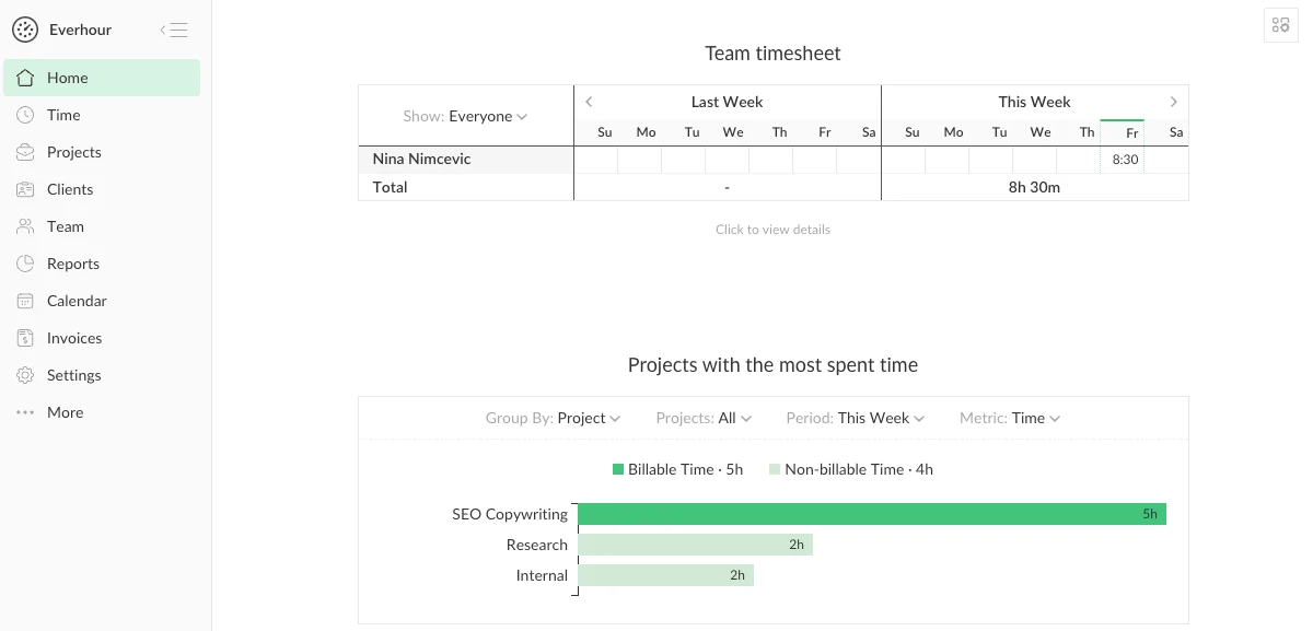 Everhour homepage