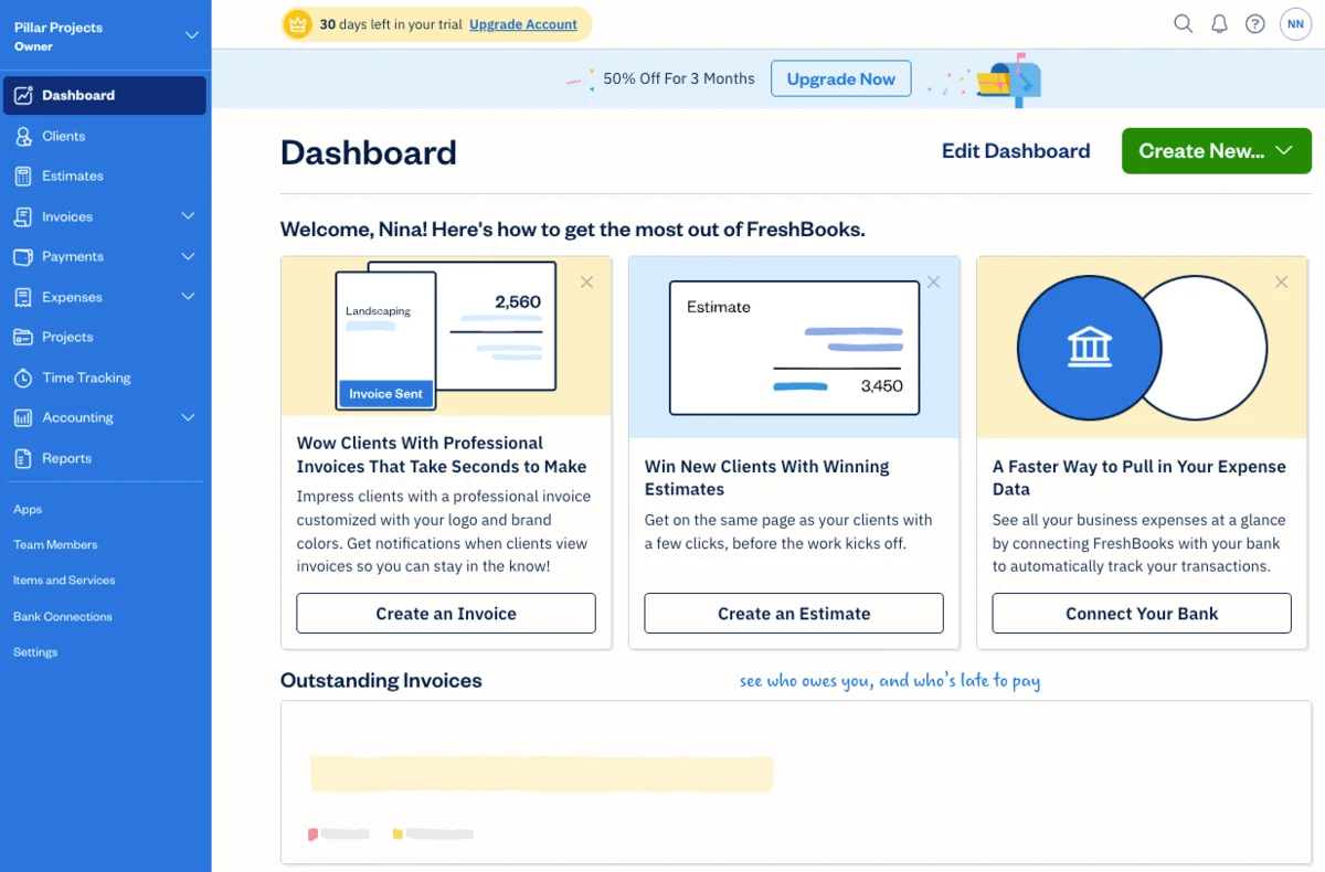 FreshBooks homepage