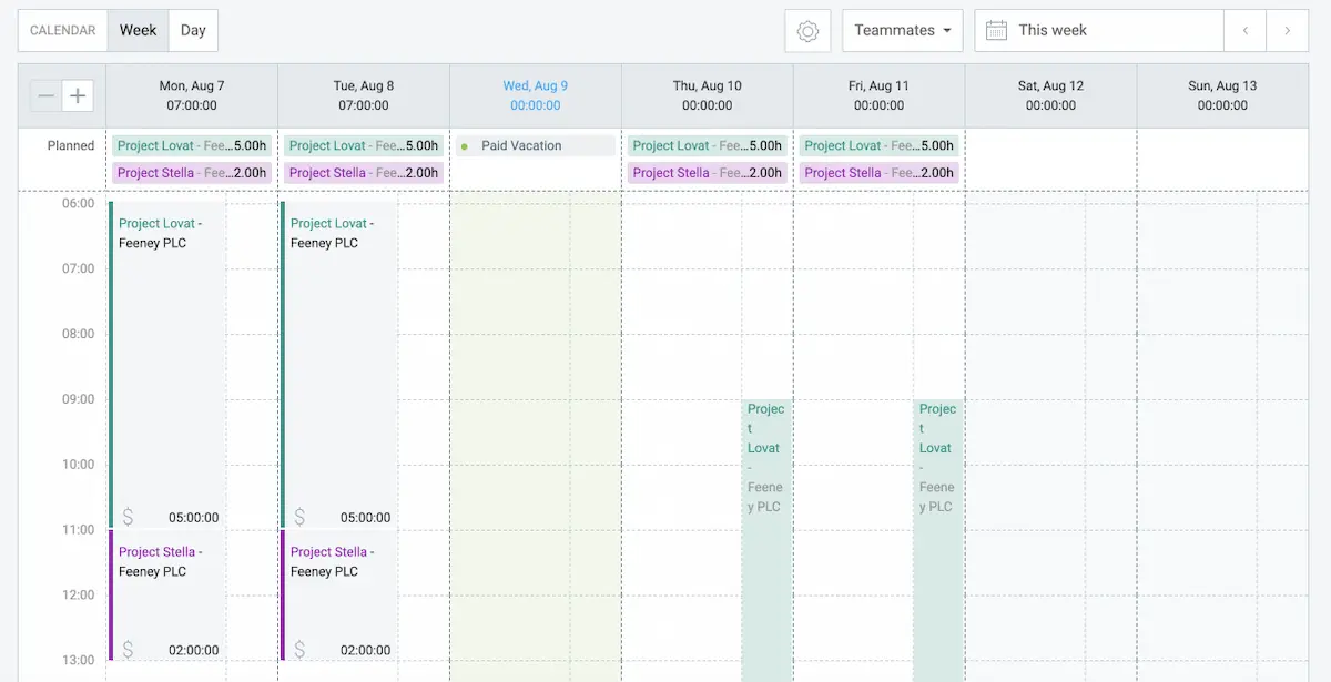 Assignments (and time off) in Clockify’s Calendar