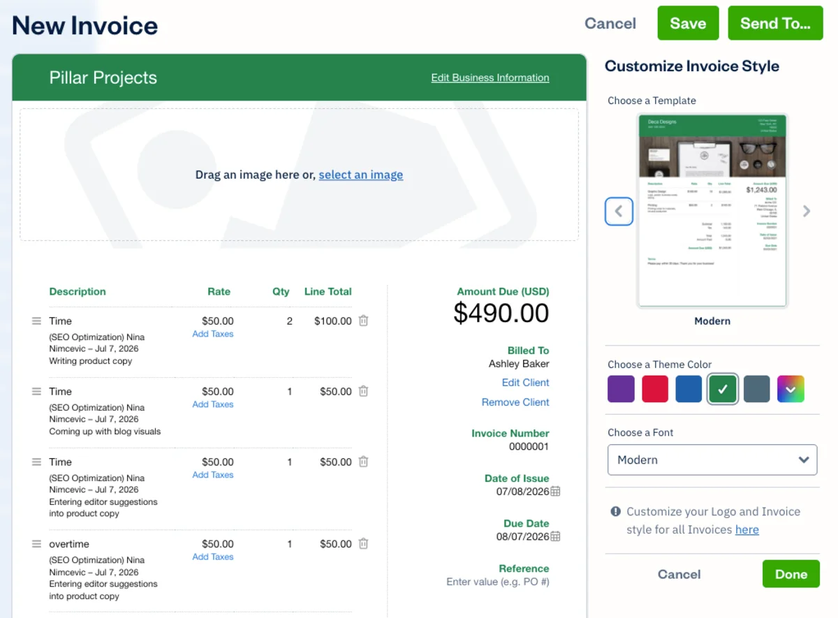 Customizing invoices in FreshBooks