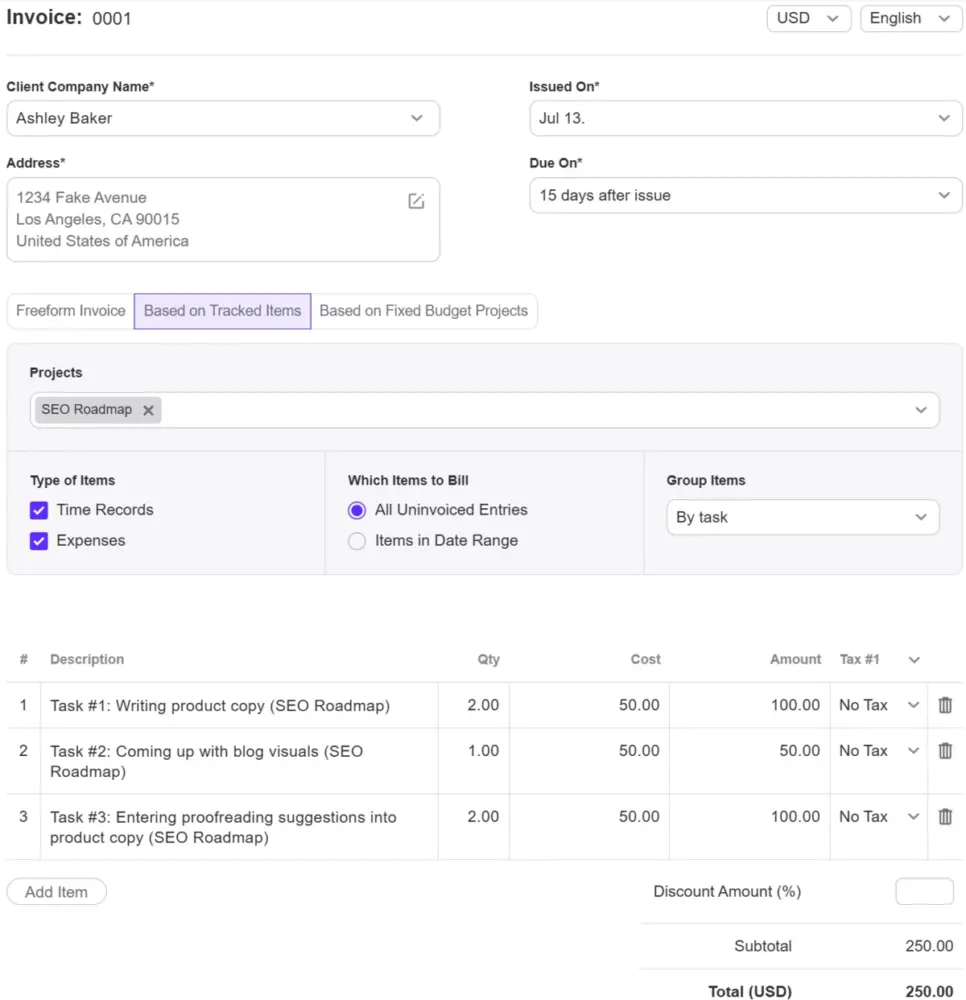 Generating invoices in ActiveCollab