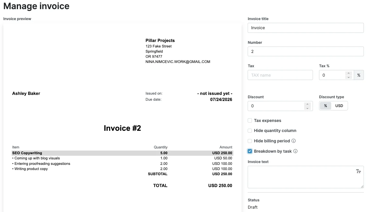 Invoicing in My Hours