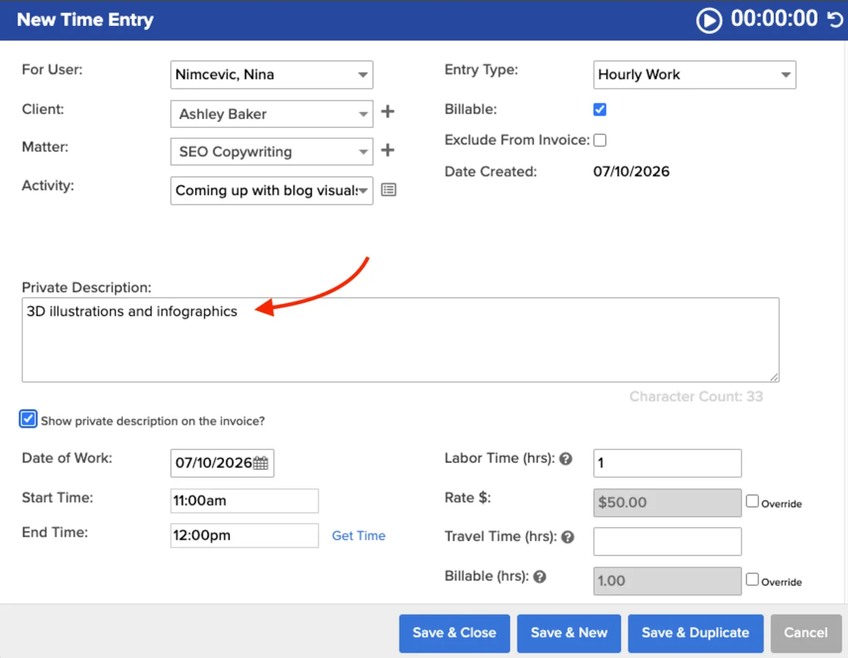 Manual time entry in Bill4Time