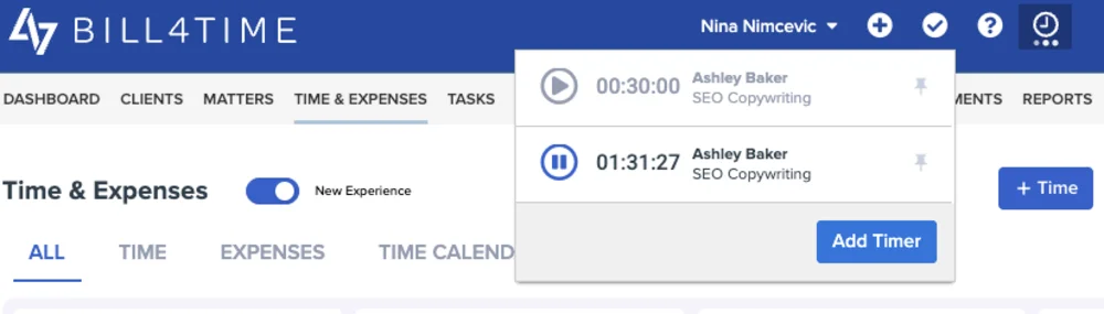 Multiple timers in Bill4Time