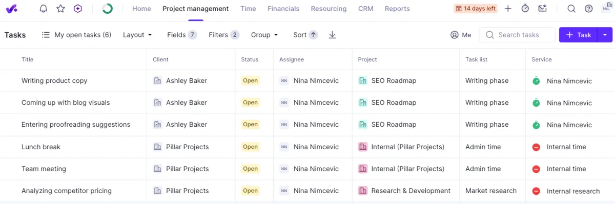Project tasks in Productive
