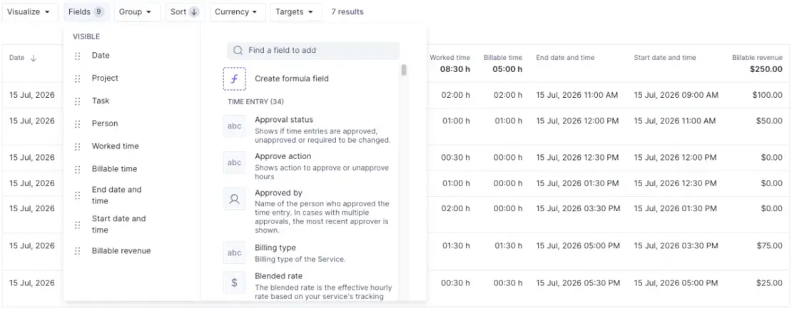Report fields in Productive