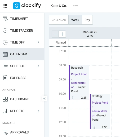 Tasks overlapping in Clockify because the first took longer than originally planned