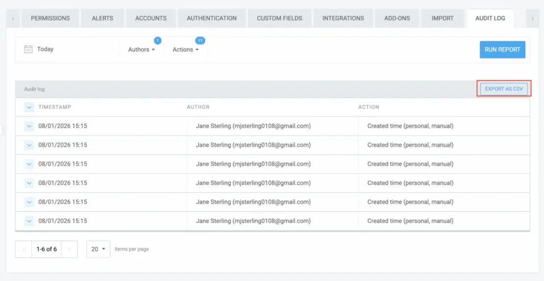 Accessing the Audit log in Clockify