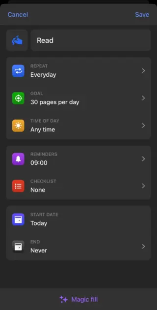 Adding a habit in Habitify