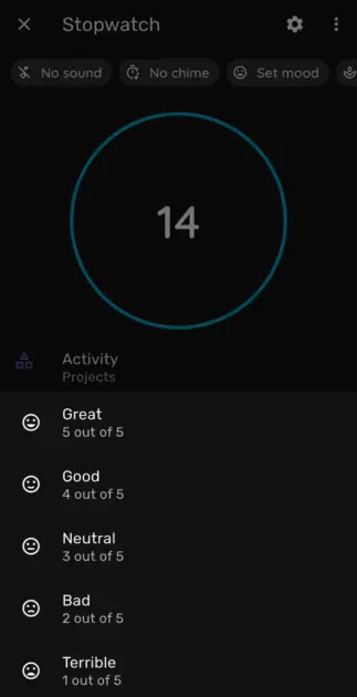 Mood tracking in Timelog