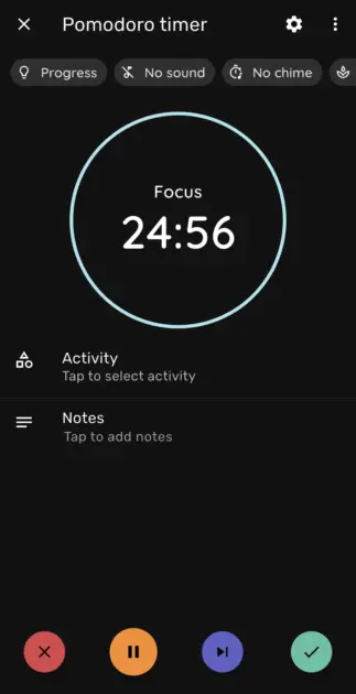 Pomodoro timer in Timelog