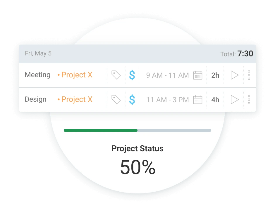 Project status in Clockify